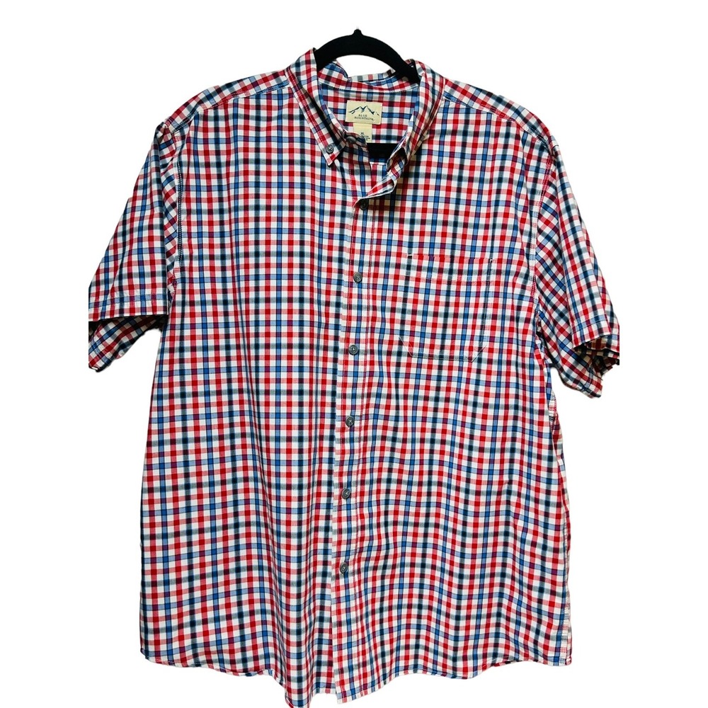 Blue Mountain Plaid Button Down Shirt Mens XL Short Sleeve Red Blue Green Casual